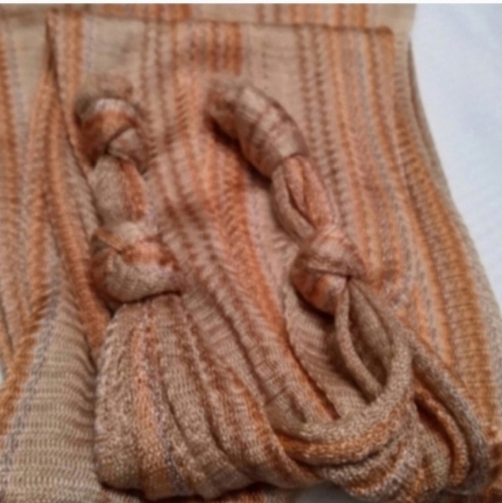 Striped Knit Scarf with Braided Detail L-72" W-10" EUC Career Office Dressy